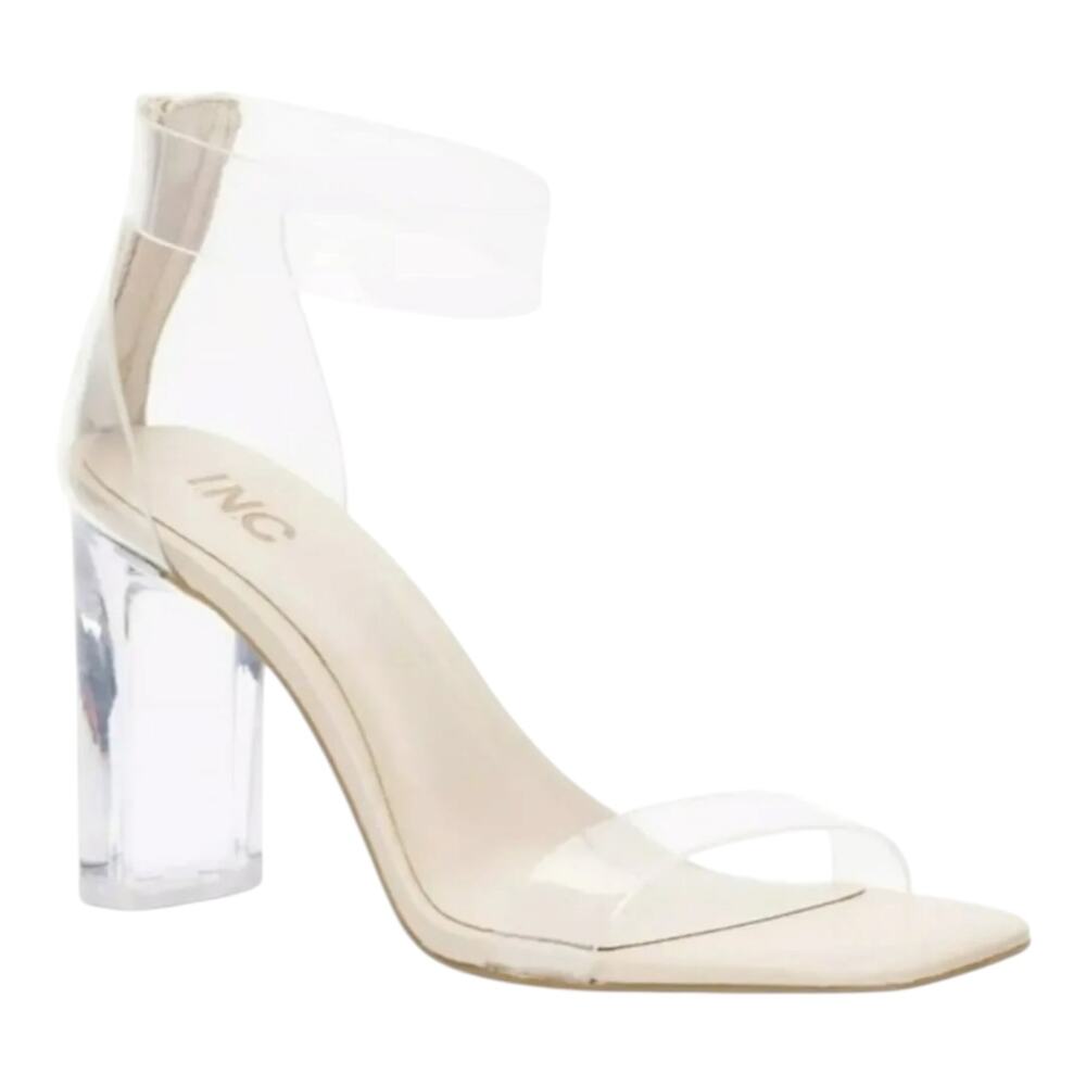 INC Women's Makenna Two Piece High Block Heel Sandals Clear Vinyl Size 9 1/2 W